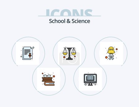 Téléchargez les illustrations : School And Science Line Filled Icon Pack 5 Icon Design. clock. test. chemical. science. chemistry - en licence libre de droit