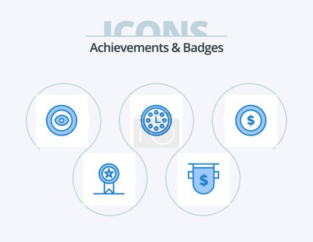Illustration for Achievements and Badges Blue Icon Pack 5 Icon Design. award. time. finance. award. wreath - Royalty Free Image