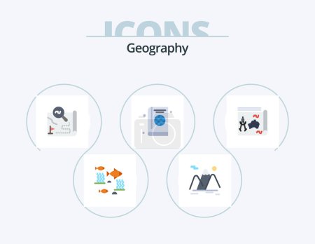 Illustration for Geo Graphy Flat Icon Pack 5 Icon Design. cover. passport. hiking. search. travel - Royalty Free Image