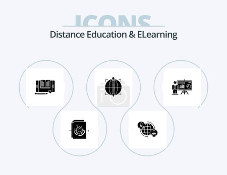 Ilustración de Educación a distancia y Elearning Glyph Icon Pack 5 Icon Design. éxito. objetivo. global. Céntrate. comprimido - Imagen libre de derechos