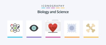 Téléchargez les illustrations : Biologie Pack plat de 5 icônes inclus. laboratoire. cardiogramme. os. lsd. Icônes créatives Design - en licence libre de droit