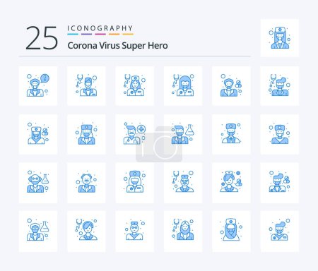 Illustration for Corona Virus Super Hero 25 Blue Color icon pack including health. avatar. physician. lady doctor. healthcare - Royalty Free Image