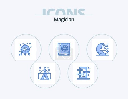 Téléchargez les illustrations : Magician Blue Icon Pack 5 Icon Design. moon. scary. accessories. magic. book - en licence libre de droit