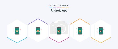 Téléchargez les illustrations : Android App 25 Flat icon pack including camera. navigation. application. map. restart - en licence libre de droit
