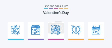 Ilustración de Día de San Valentín Azul 5 Icono Pack Incluyendo el amor. calendario. disco. Cremallera. Corazón. Diseño de iconos creativos - Imagen libre de derechos