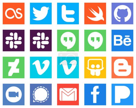 Téléchargez les illustrations : 20 icônes de médias sociaux pour chaque plate-forme comme la vidéo ; deviantart ; zoom et blogueurs icônes. Attirer les yeux et haute définition - en licence libre de droit
