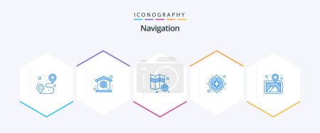 Ilustración de Navigation 25 Blue icon pack including art. gps. location. compass. map - Imagen libre de derechos