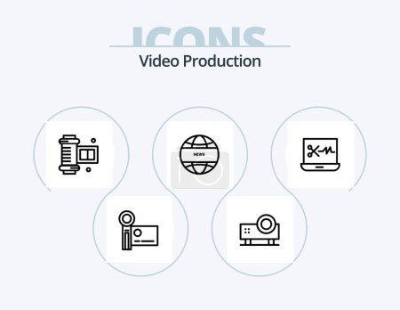 Ilustración de Video Production Line Icon Pack 5 Icon Design. peripheral device. compact disc. storage device. cd. video play - Imagen libre de derechos