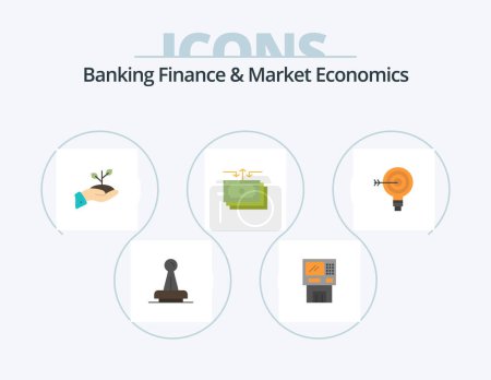 Illustration for Banking Finance And Market Economics Flat Icon Pack 5 Icon Design. donation. growth. bankomat. money. finance - Royalty Free Image