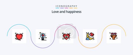 Illustration for Love Line Filled Flat 5 Icon Pack Including present. bouquet. heart. romantic. moon - Royalty Free Image