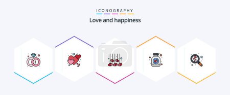 Illustration for Love 25 FilledLine icon pack including search. heart. heart. jar. cookies - Royalty Free Image