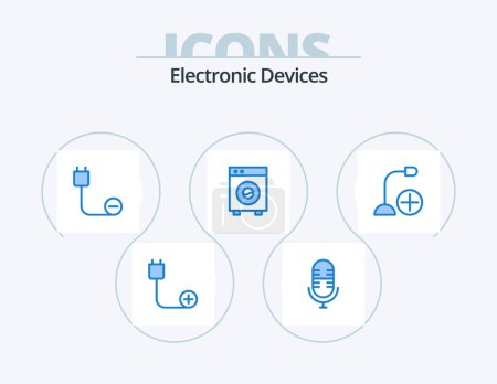 Téléchargez les illustrations : Devices Blue Icon Pack 5 Icon Design. machine. devices. computers. big. power - en licence libre de droit