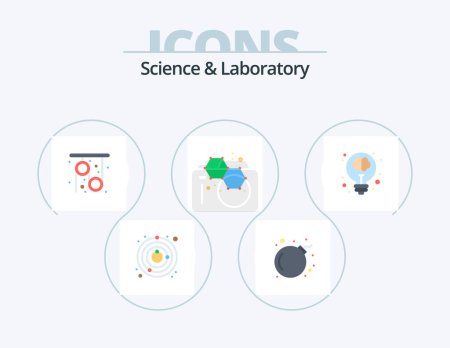 Ilustración de Science Flat Icon Pack 5 Icon Design (en inglés). Luz. creativo. Polea. bombilla. química - Imagen libre de derechos