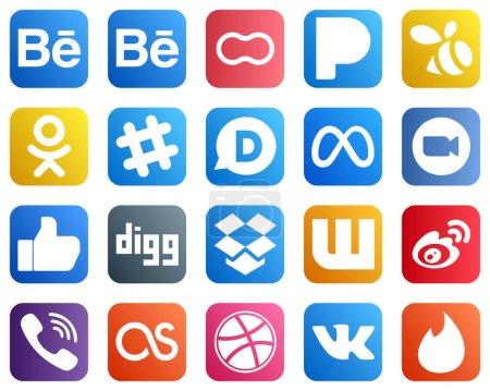 Ilustración de 20 Iconos minimalistas de redes sociales como digg. Como. discos e iconos de vídeo. Profesional y de alta definición - Imagen libre de derechos