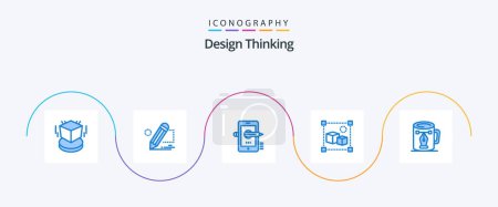 Illustration for Design Thinking Blue 5 Icon Pack Including file. 3d. tablet. composing. pencil - Royalty Free Image