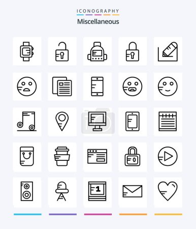 Téléchargez les illustrations : Creative Miscellaneous 25 OutLine icon pack  Such As emojis. school. education. text. pencil - en licence libre de droit
