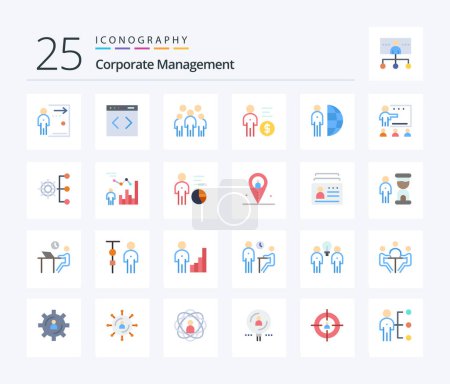 Illustration for Corporate Management 25 Flat Color icon pack including money. management. website. business. people - Royalty Free Image