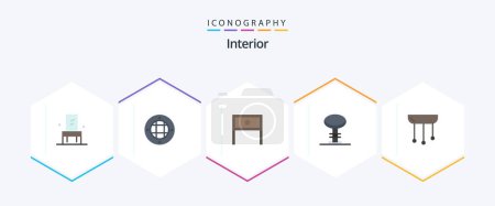 Illustration for Interior 25 Flat icon pack including chandelier. interior. end. furniture. table - Royalty Free Image