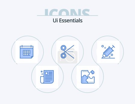 Téléchargez les illustrations : Ui Essentials Blue Icon Pack 5 Icon Design. ciseaux. Coupez. Un puzzle. événement. date - en licence libre de droit