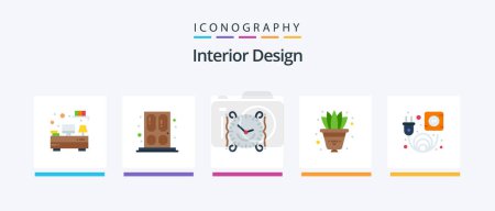 Téléchargez les illustrations : Interior Design Flat 5 Icon Pack Including electric. pot. clock. plant. home. Creative Icons Design - en licence libre de droit