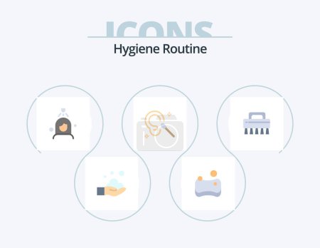 Illustration for Hygiene Routine Flat Icon Pack 5 Icon Design. set. brush. shower. clean. ear - Royalty Free Image