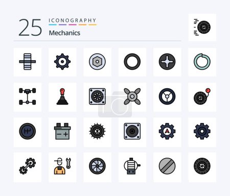 Illustration for Mechanics 25 Line Filled icon pack including auto. spring. gasket. bolt. pin - Royalty Free Image