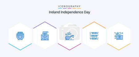 Ilustración de Irlanda Día de la Independencia 25 Paquete icono azul incluyendo regalo. Irlanda. invitación. Guirnalda. banner - Imagen libre de derechos