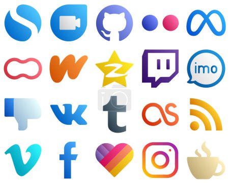 Illustration for 20 Modern Gradient Social Media Icons such as audio. twitch. mothers and qzone icons. Fully editable and versatile - Royalty Free Image