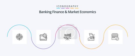 Ilustración de Banking Finance And Market Economics Line 5 Icon Pack Including forecast. telescope. wallet. making. personal - Imagen libre de derechos