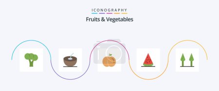 Téléchargez les illustrations : Fruits and Vegetables Flat 5 Icon Pack Including . dessert. sparrowgrass. healthy - en licence libre de droit