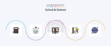 Téléchargez les illustrations : School And Science Line Filled Flat 5 Icon Pack Including global. writing. digital. idea. content - en licence libre de droit