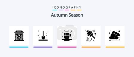 Ilustración de Autumn Glyph 5 Icon Pack Incluyendo frasco. Cariño. otoño. Caída. Té. Diseño de iconos creativos - Imagen libre de derechos