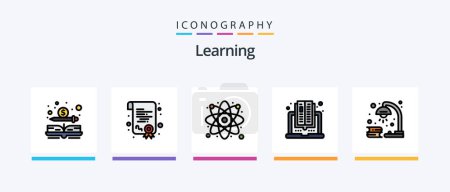Illustration for Learning Line Filled 5 Icon Pack Including school. building. e learning. physics formula. board. Creative Icons Design - Royalty Free Image