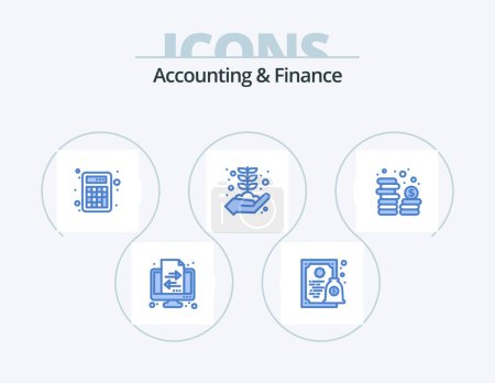 Téléchargez les illustrations : Accounting And Finance Blue Icon Pack 5 Icon Design. coins. growth. accounting. concept. business - en licence libre de droit