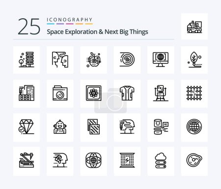 Téléchargez les illustrations : Space Exploration And Next Big Things 25 Line icon pack including disruptive. circulation. interaction. abstract. digital - en licence libre de droit