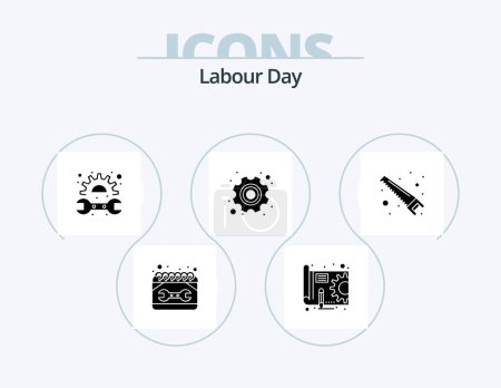 Ilustración de Día del Trabajo Glyph Icon Pack 5 Icon Design. La mano. mano de obra. equipo. equipo. llave inglesa - Imagen libre de derechos
