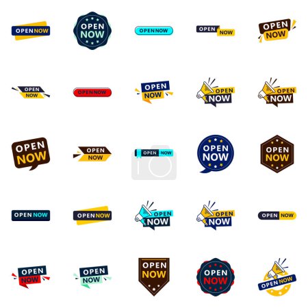 Téléchargez les illustrations : 25 Modern Open Now Banners for Your Business - en licence libre de droit