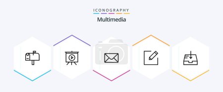 Illustration for Multimedia 25 Line icon pack including . compose. . mailbox - Royalty Free Image