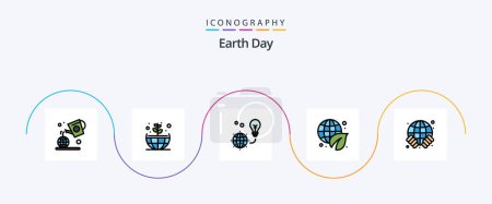 Ilustración de Línea del Día de la Tierra Lleno Flat 5 Icon Pack Incluyendo globo. Verde. Verde. medio ambiente. día de la tierra - Imagen libre de derechos