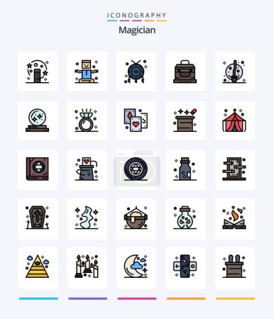 Téléchargez les illustrations : Creative Magician 25 Line FIlled icon pack  Such As fly. treasure. accessories. chest. bandit - en licence libre de droit