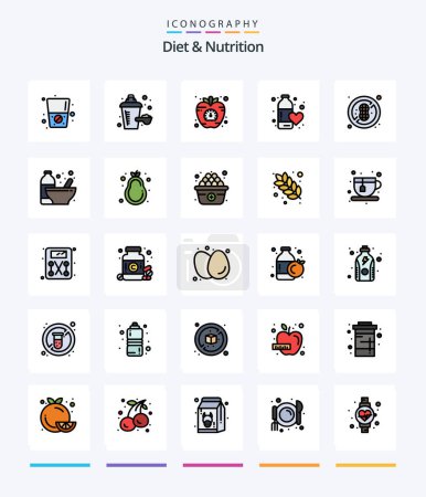 Ilustración de Dieta creativa y nutrición Paquete de iconos de 25 líneas como saludable. Amor. salud. Agua. salud física - Imagen libre de derechos