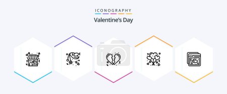 Téléchargez les illustrations : Valentines Day 25 Pack icône de ligne, y compris l'amour. romantisme. romantisme. amour. ballons - en licence libre de droit