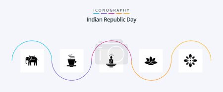 Illustration for Indian Republic Day Glyph 5 Icon Pack Including lotus. flower. candle. wax. lamp - Royalty Free Image