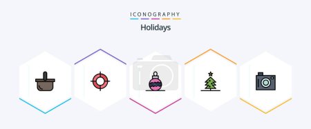 Ilustración de Holidays 25 FilledLine icon pack including picture. holiday. new year. camera. christmas - Imagen libre de derechos