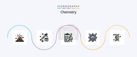 Téléchargez les illustrations : Chemistry Line Filled Flat Pack de 5 icônes, y compris l'ADN. recherche. Presse-papiers. l'équipement. expérience - en licence libre de droit