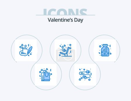 Téléchargez les illustrations : Valentines Day Blue Icon Pack 5 Icon Design. jar. love. heart. like. delivery - en licence libre de droit
