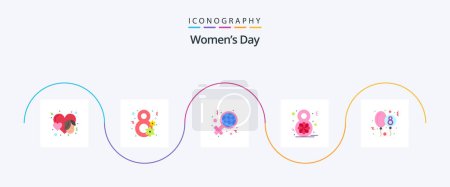 Téléchargez les illustrations : Womens Day Flat Pack de 5 icônes comprenant la célébration. célébrer. jour. Journée des femmes. huit - en licence libre de droit