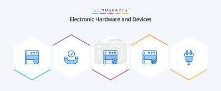 Illustration for Devices 25 Blue icon pack including . electric. server. cord. charge - Royalty Free Image