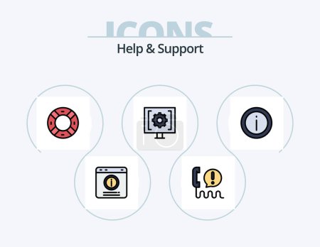 Téléchargez les illustrations : Help And Support Line Filled Icon Pack 5 Icon Design. global. center. question. mail. email - en licence libre de droit