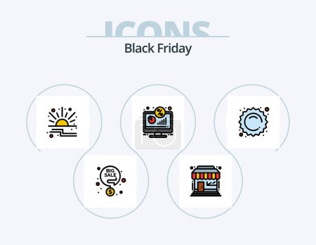 Ilustración de Black Friday Line Filled Icon Pack 5 Icon Design. purchase. magnifier. big sale. find. percentage - Imagen libre de derechos